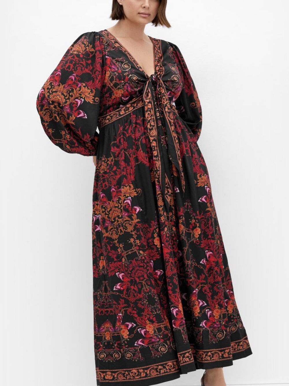 City Chic Ivanna Ruby Red Maxi Dress US 16 NWT Puff Sleeve Formal